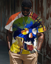 Big & Tall Men's Street Fashion Graffiti Skull Print Round Neck Short Sleeve T-Shirt